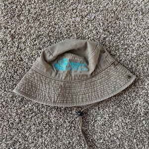 Khaki Bucket Hat with Teal Embroidered Logo